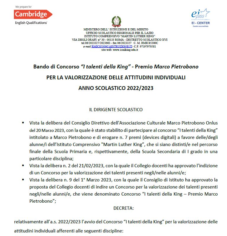 Bando Concorso ML King 2023