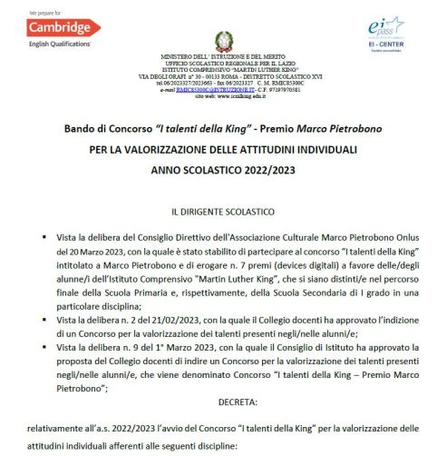 Bando Concorso ML King 2023